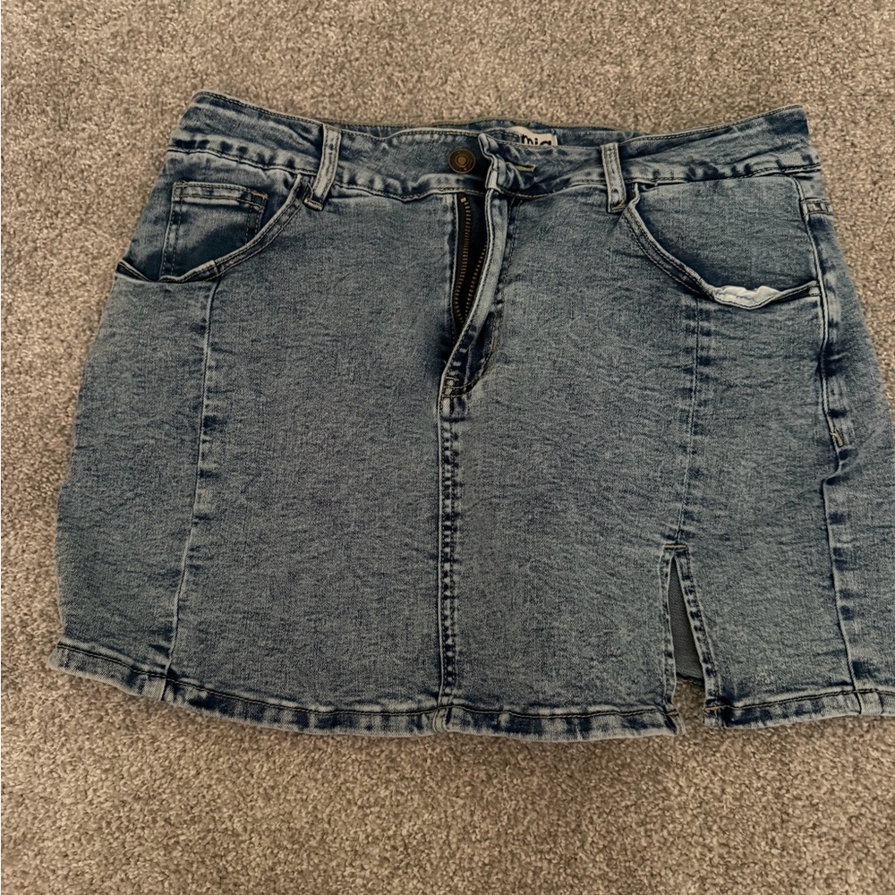 High waisted denim mini Skirt with built in shorts Size L